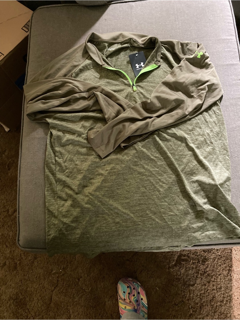 Under Armour Olive Green Quarter-Zip Pullover with Neon Accent